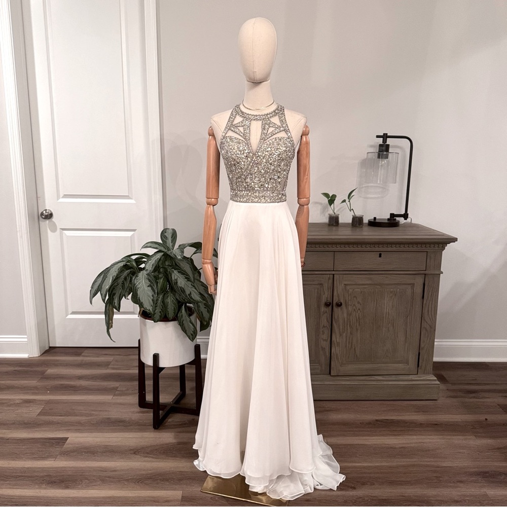 Juliet Dresses| Juliet Rhinestone Embellished Open-Back Gown | Size Small